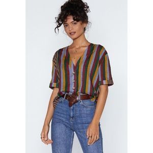 NASTY GAL Yeah Stripe Casual V-Neck Shirt